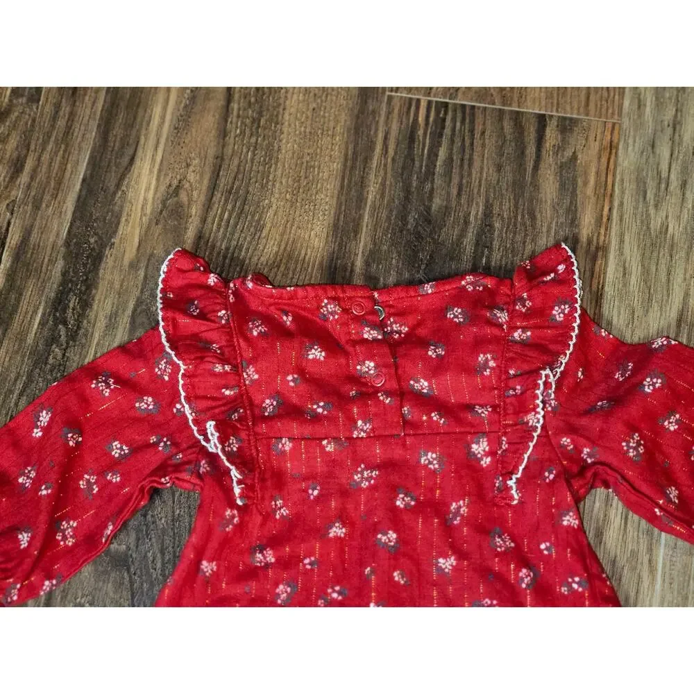Cloud Island Baby Girls' Christmas Holiday Floral Romper, 0-3M, Red